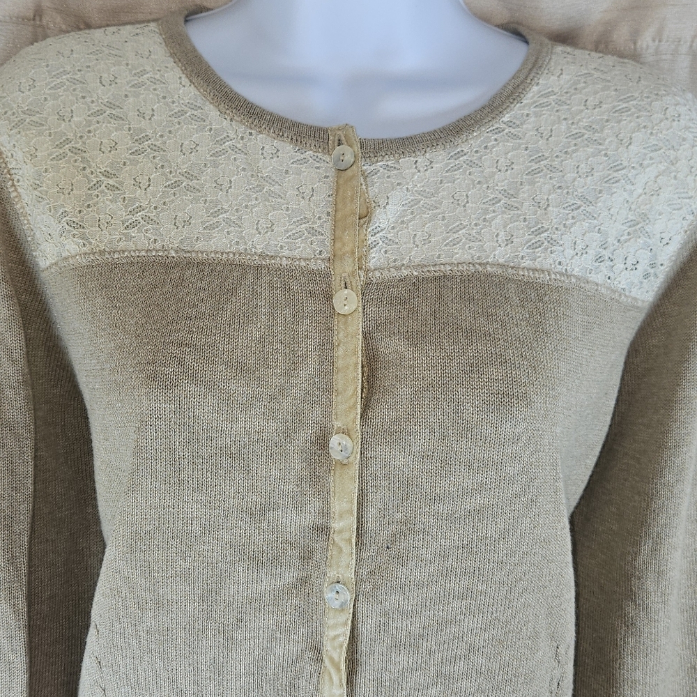 NWOT Liz Claiborn cream tan lace cardigan sweater Womens Large - Picture 5 of 7